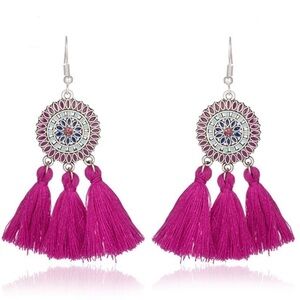 Rhinestone Sunflower Yarn Tassel Drop Earrings